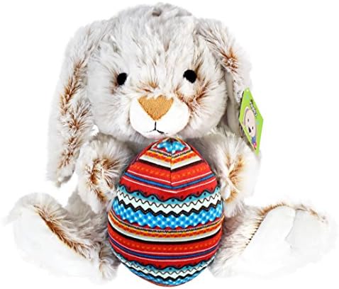 KINREX Stuffed Bunny Rabbit Plush - Easter Animal Plush Toys for Kids - Baby Easter Basket Stuffers Gifts - Measures 11.81" / 30 cm. - Tan Color with Multicolored Egg Plush