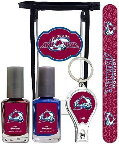 NHL Colorado Avalanche Manicure Pedicure Set with 7-Inch Nail File, Nail Clippers, 2 Nail Polishes in Team Colors, and Toiletry Bag for the Whole Kit. NHL Gifts for Women.