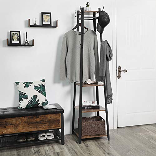 VASAGLE Industrial Coat Rack, Coat Stand with 3 Shelves, Hall Trees