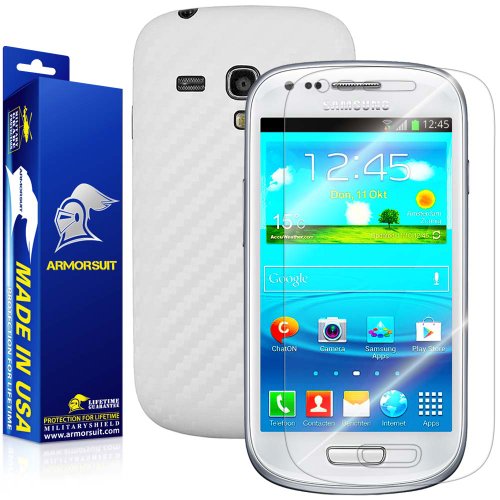 ArmorSuit MilitaryShield Samsung Galaxy S3 Mini Screen Protector + White Carbon Fiber Full Body Skin / Front Anti-Bubble HD Shield w/ Lifetime Replacements