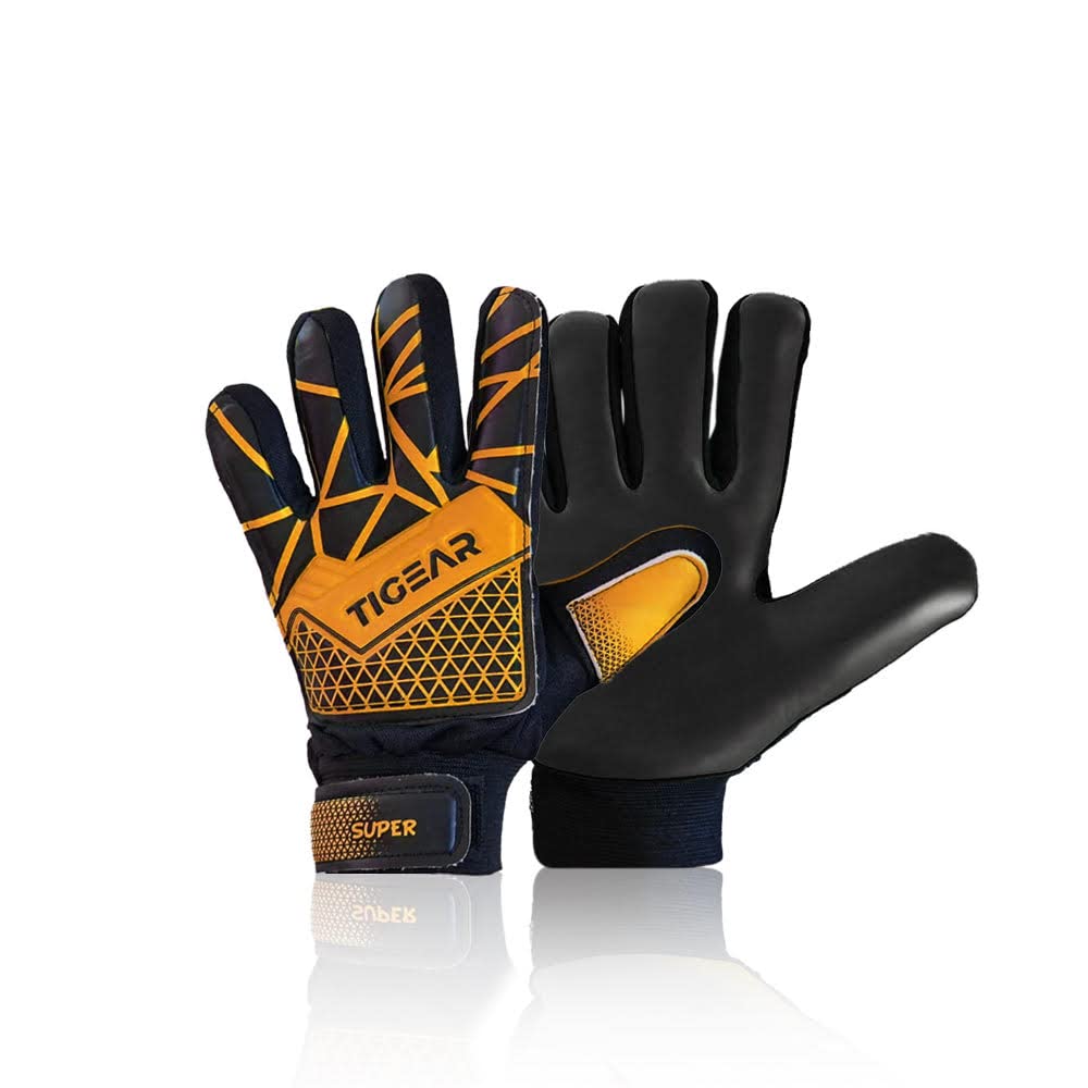 TIGEAR Junior Goalkeeper Gloves with Super Grip Latex & Palm Protection Designed for Unisex Young Goalie Keepers (Orange, X Small - 4)