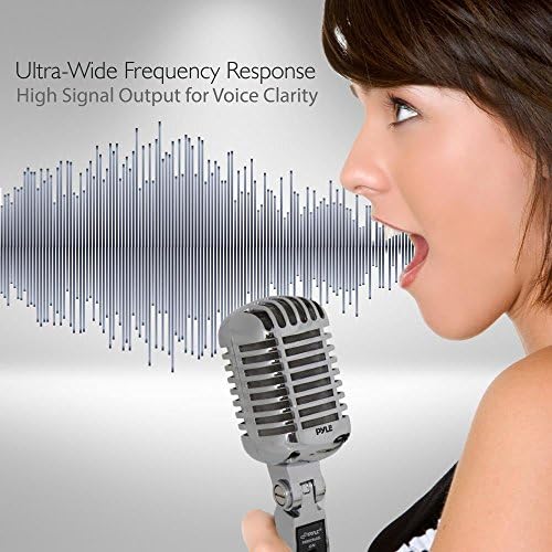 Pyle Basic Retro Dynamic Vocal Microphone – Previous Classic Fashion Metallic Unidirectional Cardioid Mic with XLR Cable – Common Stand Adapter – Reside Efficiency Studio Recording – PDMICR68SL (Silver)