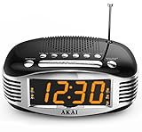 Akai Retro Style Radio Alarm Clock, Black (CE1500B)