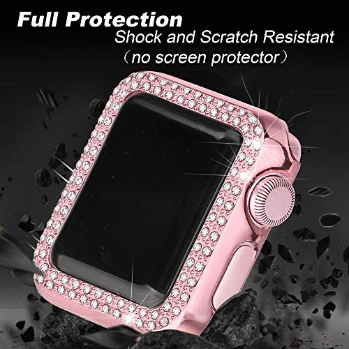 Secbolt Bling Case Compatible with Apple Watch 38mm 40mm 42mm 44mm, Full Cover Bumper Screen Protector for iWatch Series 5 4 3 2 1, Rose Pink 38mm