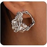 Gold Liquid Metal Statement Earrings,Chunky Irregular Geometric Dangle Earrings,Lava Drop Earrings for Women