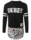 URBANCREWS Mens Hipster Hip Hop Longline Long Sleeve Crewneck Sweatshirt