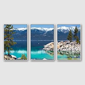 3 Piece Framed Canvas Wall Art for Living Room, Bedroom Lake Tahoe Canvas Prints for Modern Home Decoration Ready to Hang - 16"x24"x3 Panels