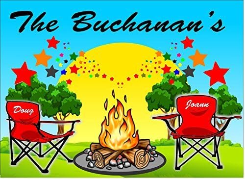 Anchor Graphix Campground Welcome Sign Campfire with Stars and Red Chairs for Your Camper Add Name (10x14 inch)