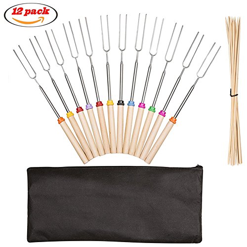 Marshmallow Roasting Sticks, Fincly Extendable 30inch Stainless Steel Roasting Sticks Set of 12  ...