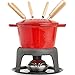 VonShef Fondue Set with 6 Forks Stylish Cast Iron Porcelain Enamel Pot Makes All Styles of Fondue Such as Cheese and Chocolate 63 fl oz Capacity 12pc Set Red