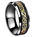 Tanyoyo Black Celtic Dragon Stainless steel Ring Gold Color Wedding Band Jewelry Size 7-14 (10)