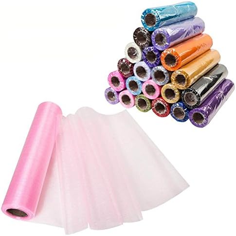 Meijuner 29CM X 25M Organza Roll Sashes Fabric Table Runner Cha, Polyester, Light Pink
