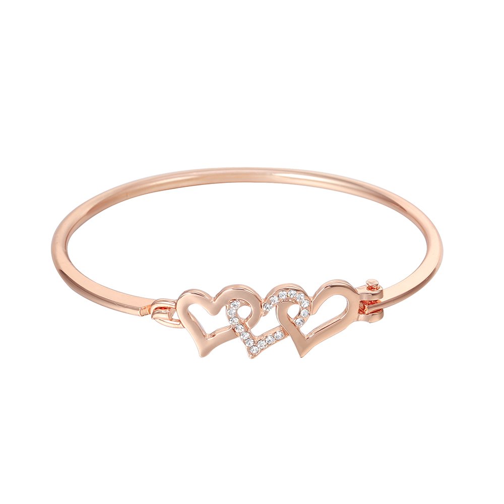 Fashion Women’s Bangle Bracelet Linked Heart Bracelet for Girls Friends Gold or Silver Bracelet Cuff Bracelet with CZ Crystal (Rose gold)