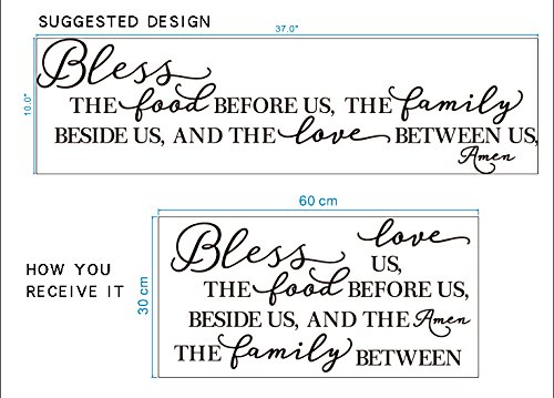 Kitchen Wall Stickers Home Decor, Dining & Cooking Quote Decal Heart Removable Vinyl Art Decoration (Bless The Food Before Us, The Family Beside Us, And The Love Between Us, Amen) Design 2 - Thumbnail 4