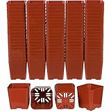 100 Pack of 2 Inch Square Plastic Flower Pots with Labels for Starting Seedlings, or Succulents (100, Terracotta)