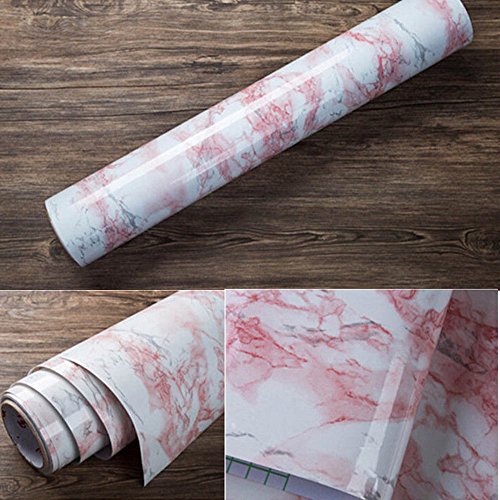 HOHOFILM Pink Self Adhesive Marble Effect Wall Paper Film Vinyl Decor Wallpaper Sheets 122cmx50cm
