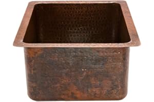 Premier Copper Products BREC16DB 16-Inch Universal Gourmet Rectangular Hammered Copper Kitchen Bar Single Basin Sink, Oil Rubbed Bronze