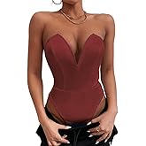 YOXUA Women's Strapless One Piece Triangle Corset Sweetheart Backless Sexy Solid Bodysuit