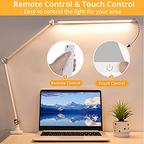LED Desk Lamp with Remote, Swing Arm Gooseneck Lamp with Clamp, 141