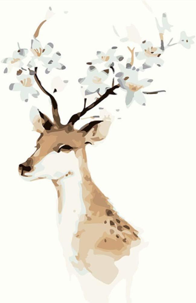 ABEUTY DIY Paint by Numbers for Adults Elk & Deer with Flowers 16x20 inches Number Painting Art Therapy, Wooden Framed