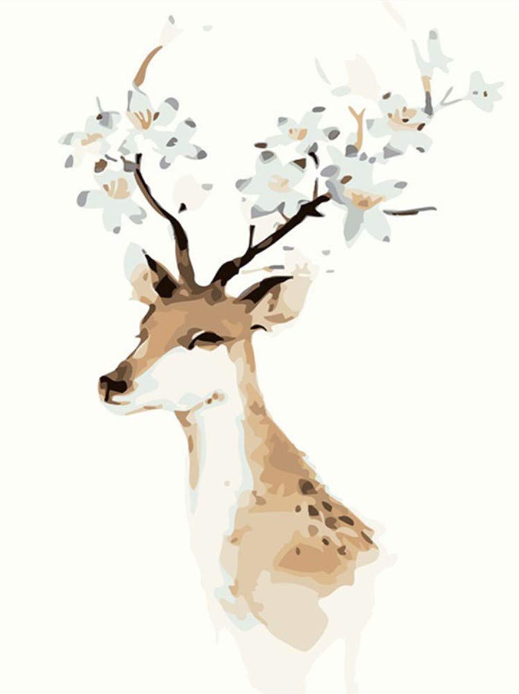 ABEUTY DIY Paint by Numbers for Adults, Elk & Deer with Flowers 16x20 inches Number Painting Art Therapy
