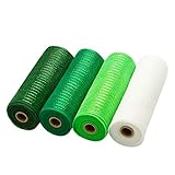 LaRibbons Deco Poly Mesh Ribbon - 10 inch x 30 feet Each Roll - Metallic Foil Green and White Rolls for Wreaths, Swags and Decorating - 4 Pack