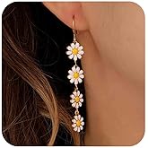 Aneneiceera Vintage Acrylic Daisy Flower Earrings White Daisy Dangle Earrings Enamel Flower Drop Earrings Personlized Boho Flower Summer Earrings Jewelry for Women