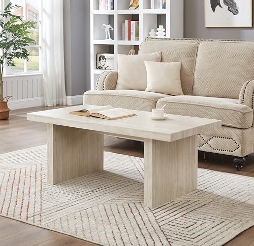 Roundhill Furniture Cavira Modern Faux Marble Living Room Coffee Table, Beige