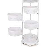 SABUIDDS 5-Tier Rotating Fruit&Vegetable Storage Rack for Kitchen, Modern Kitchen Trays with Wheels for Banana Onion Potato Corns Grocery Organizer (White)