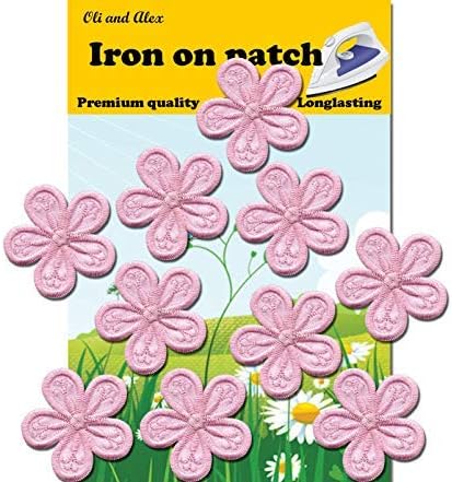 A-40, Flower Pink Iron On Patch 10 Pieces Fabric Applique Motif Children Decal 1.6 x 1.6 inches (4.00 x 4.00 cm)