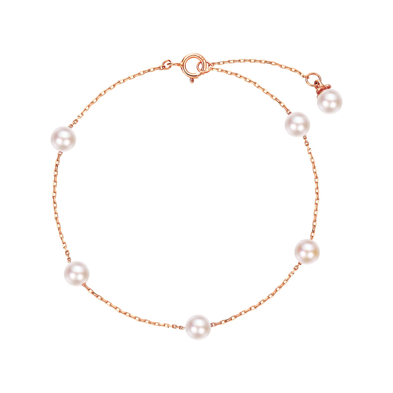 Carleen 14K Solid Rose Gold Bracelet with Natural Freshwater Pearls Charm Fine Minimalist Jewellery Gifts for Women Girls - Chain Length: 6.7 + 1.2 Inch