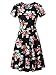 HUHOT Women Short Sleeve Round Neck Summer Casual Flared Midi Dress (Medium, Red Peony)