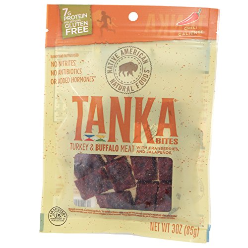 Gluten Free Meat Bar Bites with Buffalo and Cranberries, Beef Jerky Alternative, Chile Caliente by Tanka, 3 Ounce Bag, Pack of 6