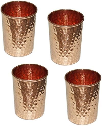 Handmade pure Copper Hammered Glass Tumbler for Healing Ayurvedic Product set of 4-Capacity:-200 ml