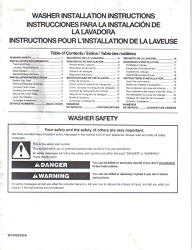 Sears Kenmore Whirlpool Washer Washing Machine Installation Instructions Guide