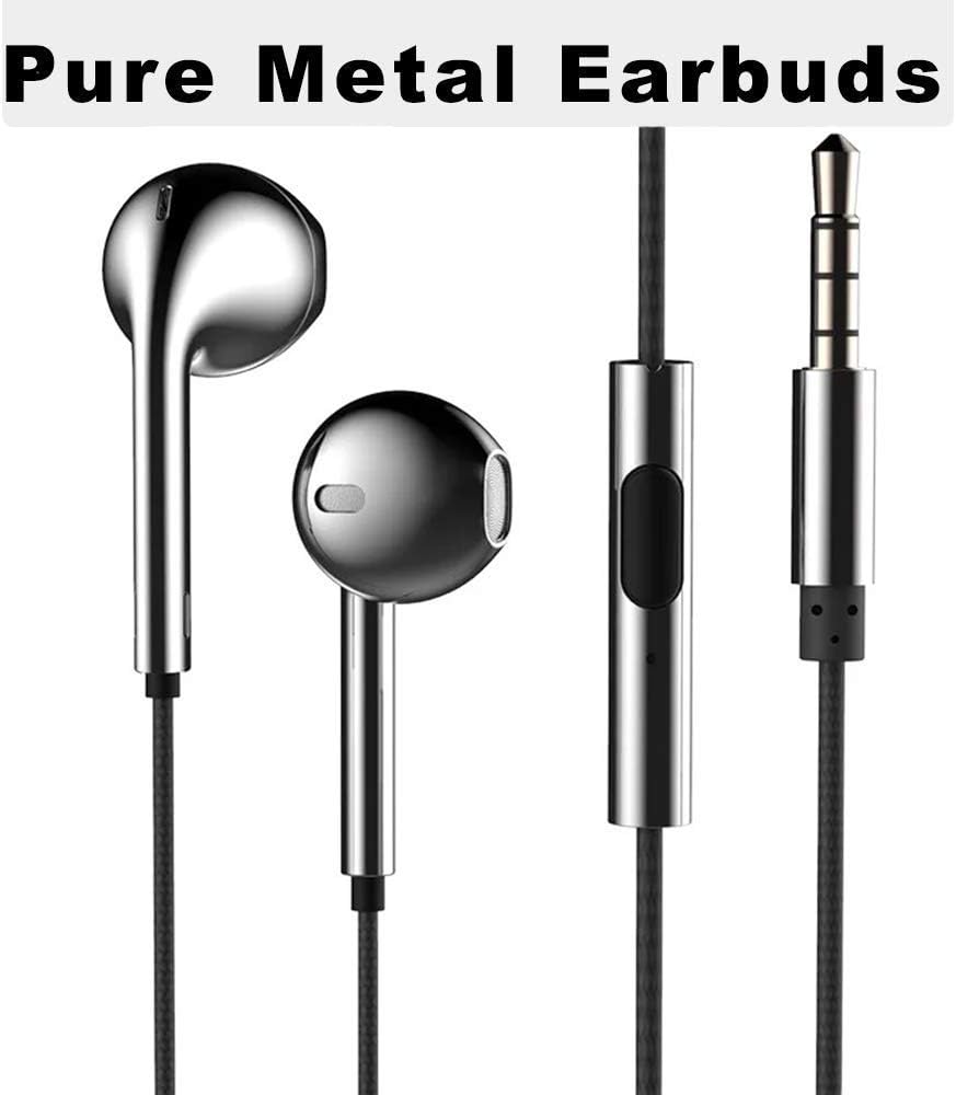 KOSDA in-Ear Earbuds with Microphone & Switch, HiFi 4D Stereo Sound Metal Noise Lsolating Wired Braided Headphones Compatible iOS, Android, MP3, MP4