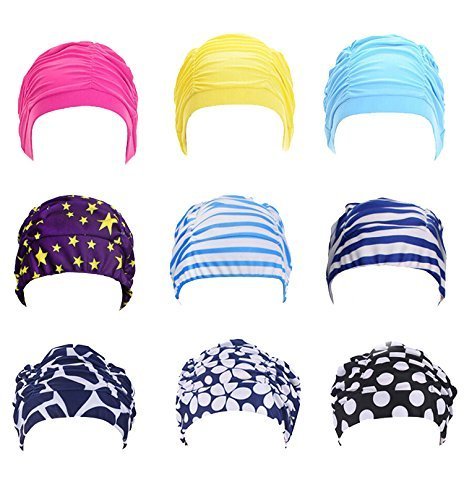 Newest trent Unisex Adult Resilience Pleated Design Nylon Breathable Swim Bathing Cap- 16 Colors - Thumbnail 3