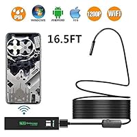 HLKYB Wireless Endoscope, WiFi Borescope Inspection 2.0 Megapixels HD Snake Camera for Android & iOS Smartphone, iPhone, Samsung, Tablet -Black(16.5