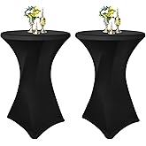 Black Cocktail Spandex Stretch Square Corners Tablecloth Set of 2Pack|32"x43" Cocktail Round Tablecloth|Stain 、Wrinkle Resist