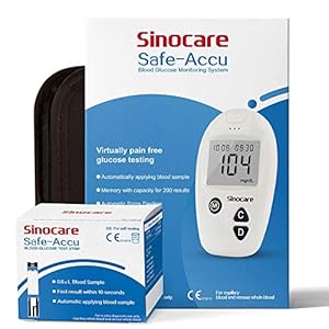 Blood Glucose Monitor, Sinocare Safe Accu Diabetes Test Kit, Glucometer with 50 Test Strips and 50 Lancets 1 Lancing Device 200 Large Memories mmol/L