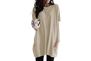 Poetsky Fall Womens Tunic or Tops to Wear with Leggings Long Sleeve Casual Long Shirts with Pockets