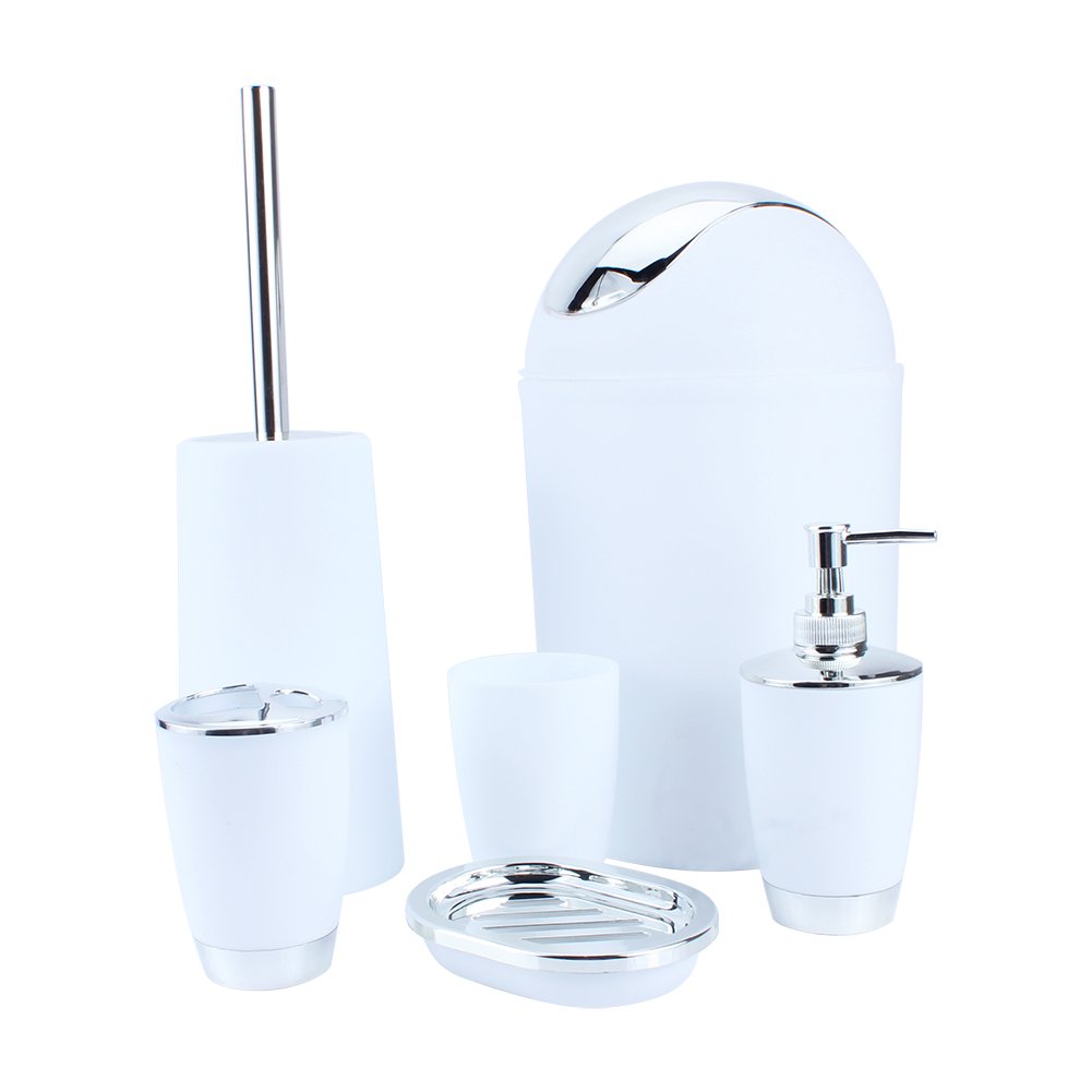 BORDSTRACT Bathroom Accessories Set 6 Pieces，Including Toilet Brush, Rinse Cup, Sprayer Bottle，Rubbish Bin，Soap Dish，Toothbrush Holder