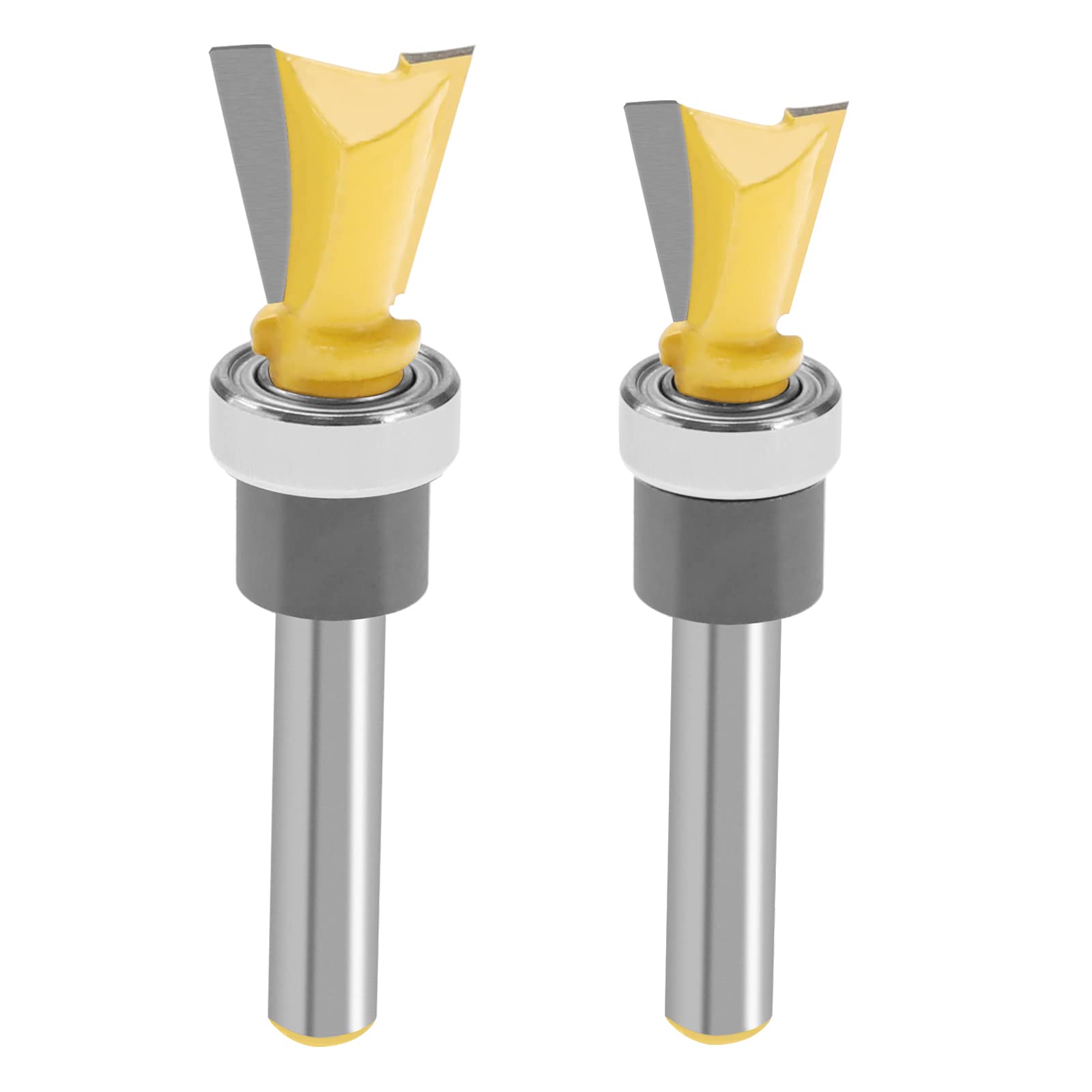 YINETTECH 2PCS Dovetail Router Bits 1/4 Inch Shank Dovetail Joint Router Bit with Bearing Woodworking Milling Cutter Tools for Plywoods Hardwoods Softwoods MDF