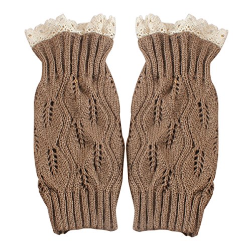 TQSWomens Boot Socks-Winter Short Ankle Leg Warmers Lace Crochet Knitted Boot Cuffs for Women Knee High Thick Boots Topper Socks