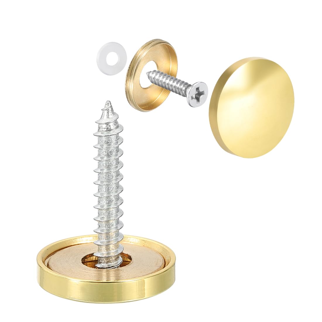 sourcing map Mirror Screws Decorative Caps Cover Nails Polished Gold 18mm 4pcs
