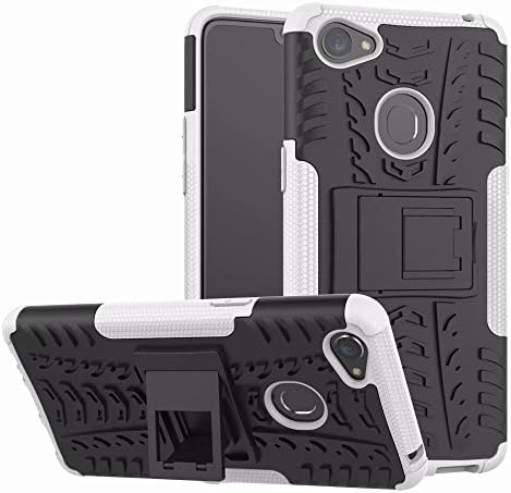 WHWOLF Compatible with Oppo F7 Armor Case with Kickstand Shockproof Hybrid Rugged Case Cover - White
