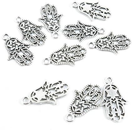 Qty 60 Pieces Silver Tone Jewelry Making Charms Filigrees S4XR7 Hamesh Hamsa Hand of Fatima