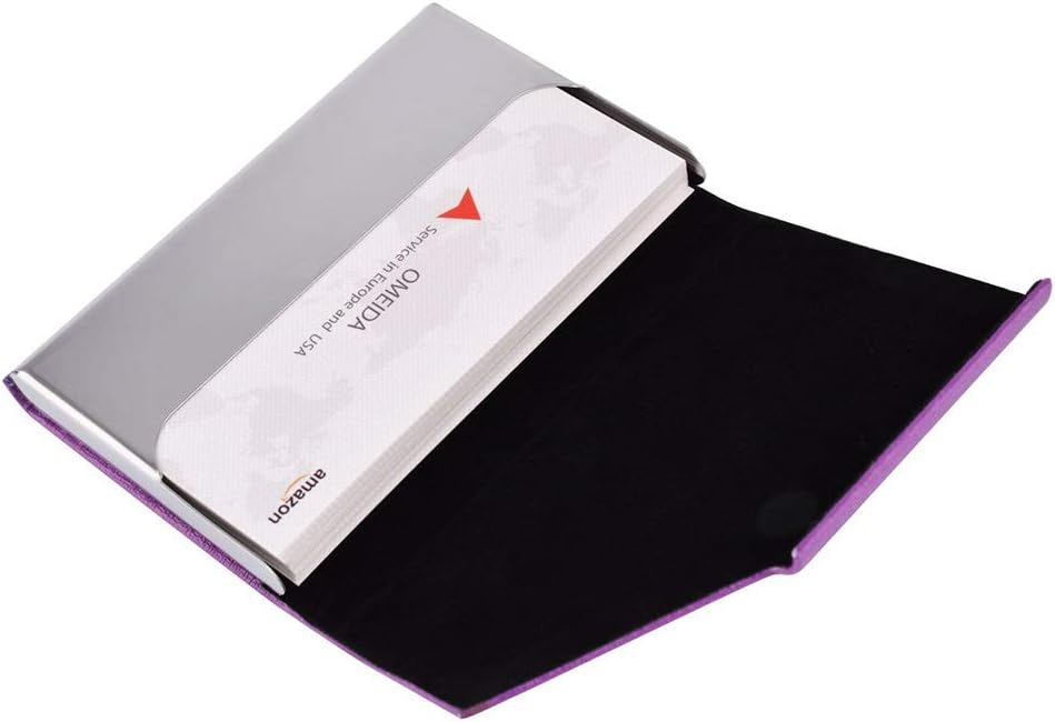 Pocket Business Name Card Holder, Stainless Steel Luxury PU Leather, Credit ID Card Case Organiser Wallet with Magnetic Shut, Purple - Image 3