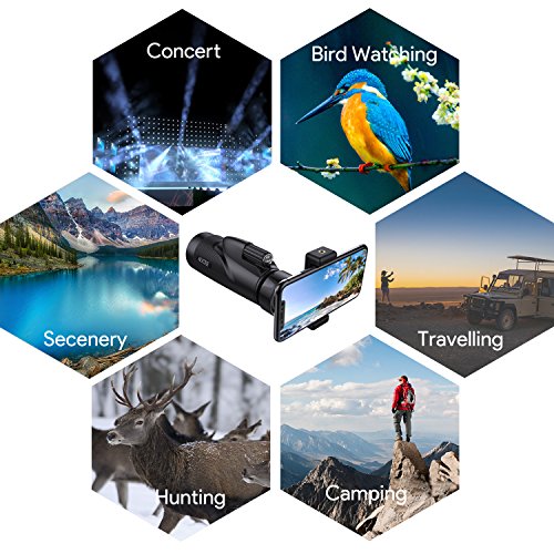 12x50 Monocular Telescope for Adults, AUCEE HD High Power Bak4 Prism FMC Monocular Compact Waterproof Monocular with Smartphone Adapter Tripod for Bird Watching Hunting Hiking Camping Travelling - Thumbnail 5