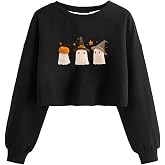 Womens Halloween Ghost Sweatshirts Fall Funny Graphic Cropped Sweatshirt Lightweight Spooky Season Crewneck Pullover